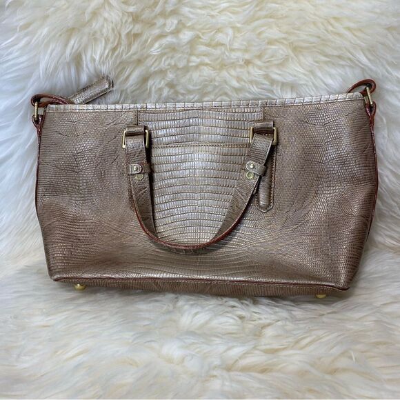 BRAHMIN MINI ASHER in CABANA VINEYARD Cream & Brown GENUINE LEATHER HANDBAG - Picture 2 of 9